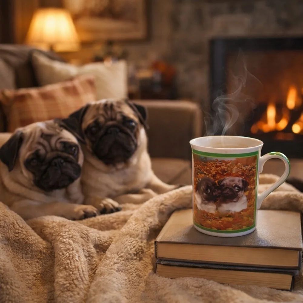 Danbury Mint Purely Pugs Porcelain Mug Puppy Dog Collector Coffee Tea Cup - Picture 2 of 6